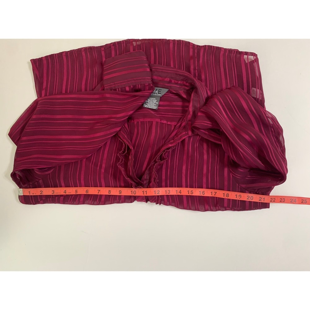 George ME Mark Eisen Dark Raspberry Striped Ruffle Sheer Blouse Size Large - Picture 11 of 14